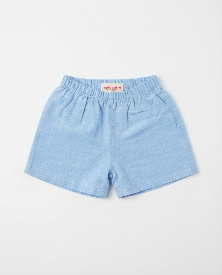 BLUE LINEN SHORTS