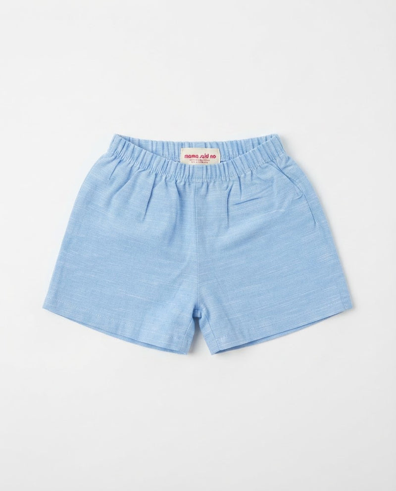 BLUE LINEN SHORTS